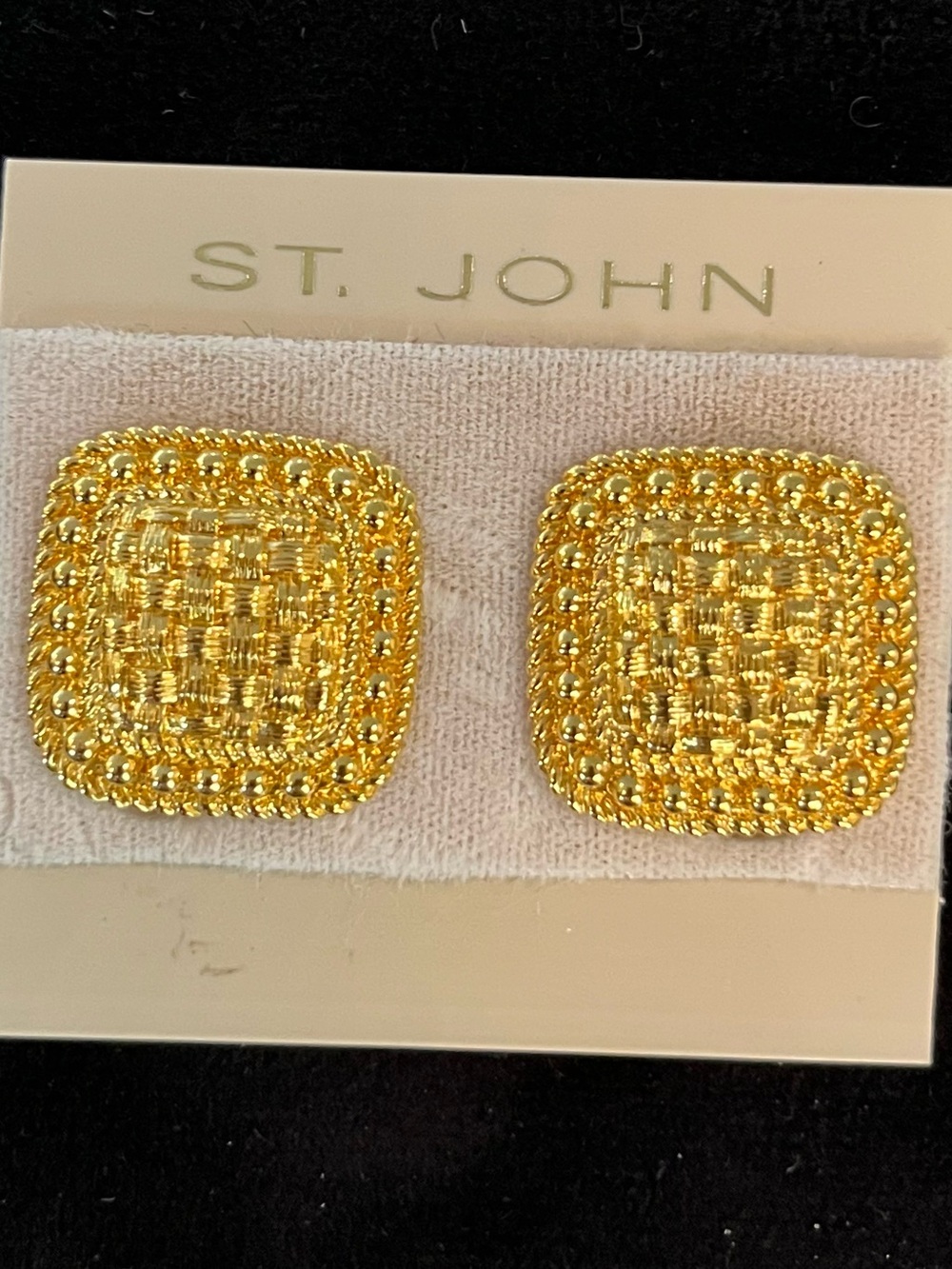 St. John Gold Basketweave Square Clip-On Earrings